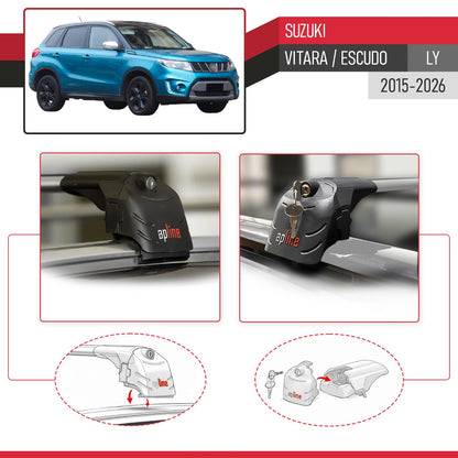 Compatible avec Suzuki Vitara/Escudo (LY) 2015-2026 ACE-2 modèle Barres de Toit Railing Porte-Bagages de Voiture Gris Aluminium Barres