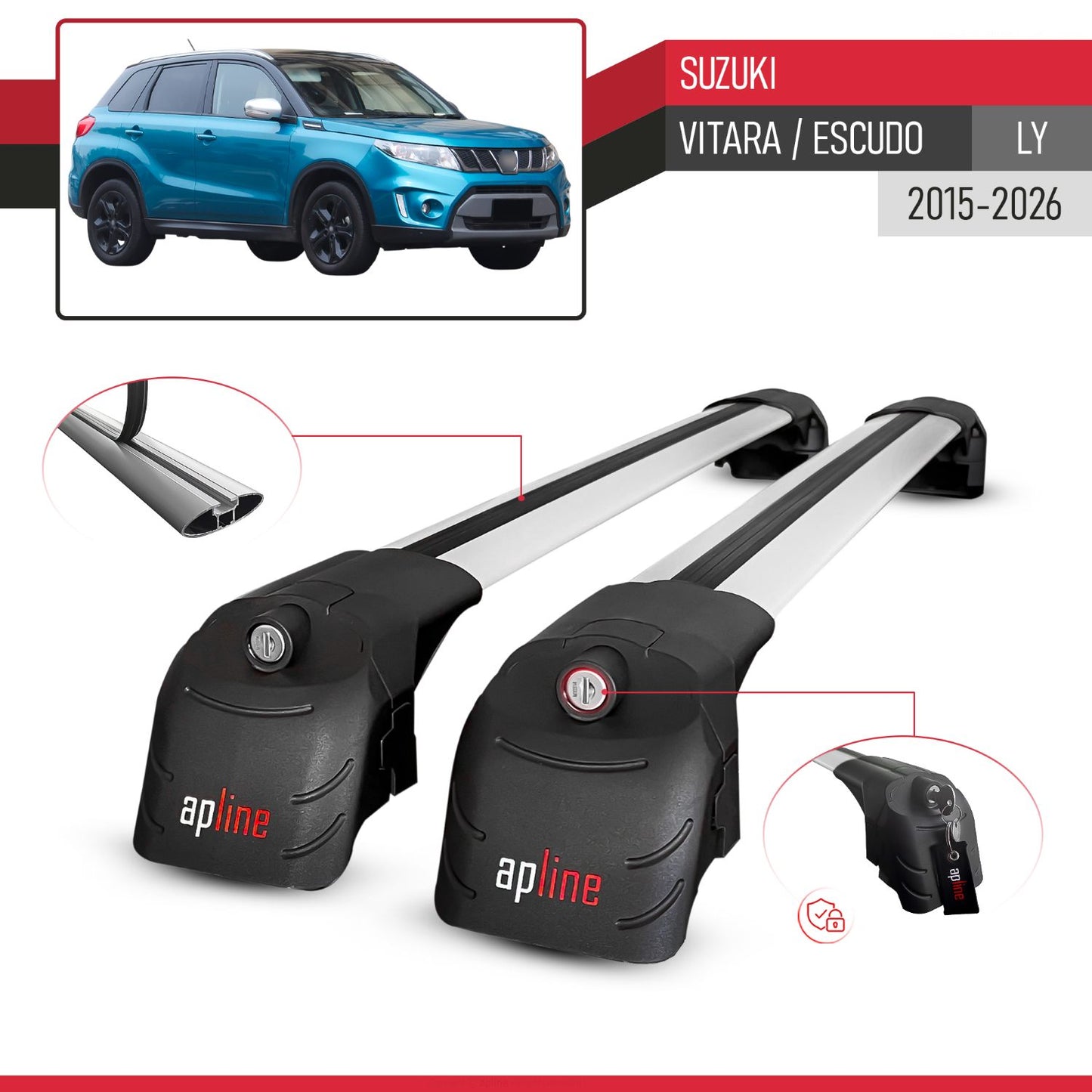 Compatible avec Suzuki Vitara/Escudo (LY) 2015-2026 ACE-2 modèle Barres de Toit Railing Porte-Bagages de Voiture Gris Aluminium Barres