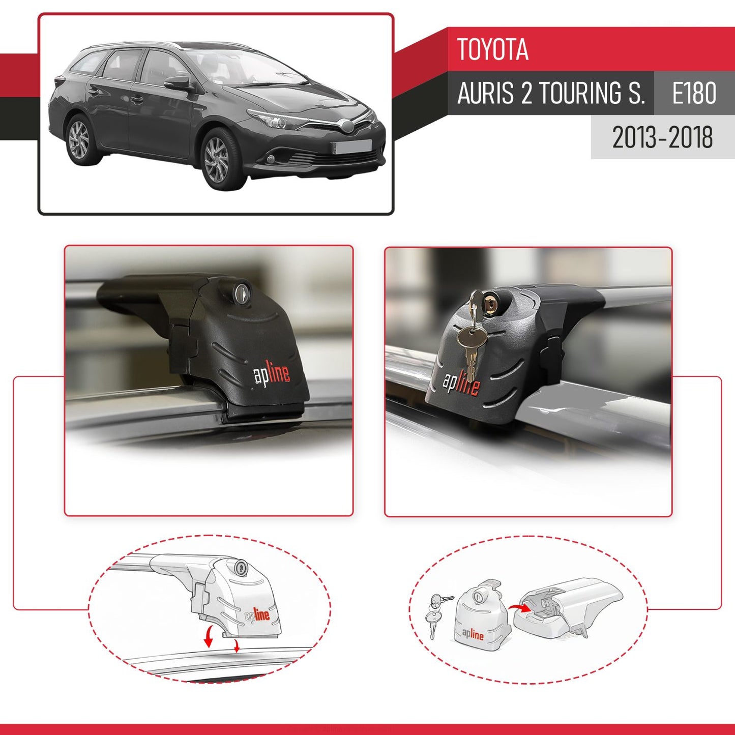 Compatible avec Toyota Auris 2 (E180) Touring Sports 2013-2018 ACE-2 modèle Barres de Toit Railing Porte-Bagages de Voiture Gris Aluminium Barres