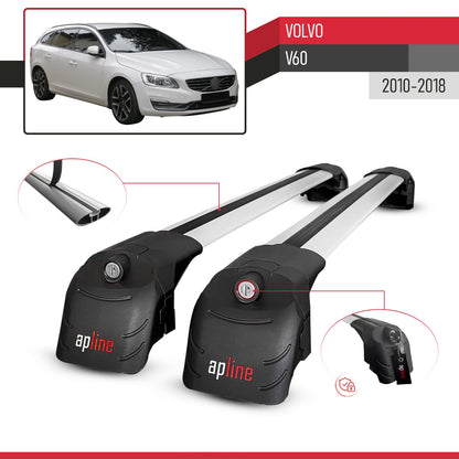 Compatible with Volvo V60 2011-2018 ACE-2 Car Roof Rack Cross Bar Grey Aluminium 2 Bars