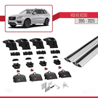 Compatible avec Volvo XC90 II 2015-2025 ACE-2 Barres de Toit Railing Porte-Bagages de Voiture Gris Aluminium 2 Barres