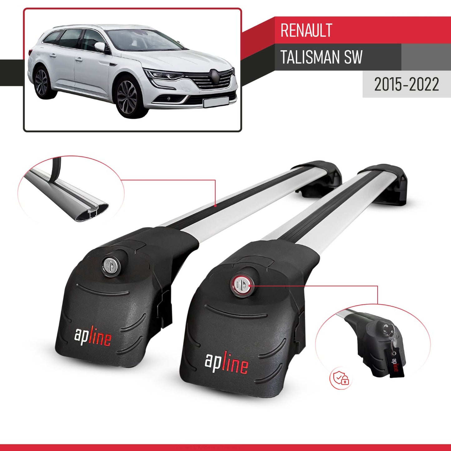 Compatible avec Renault Talisman SW 2015-2022 ACE-2 modèle Barres de Toit Railing Porte-Bagages de Voiture Gris Aluminium Barres