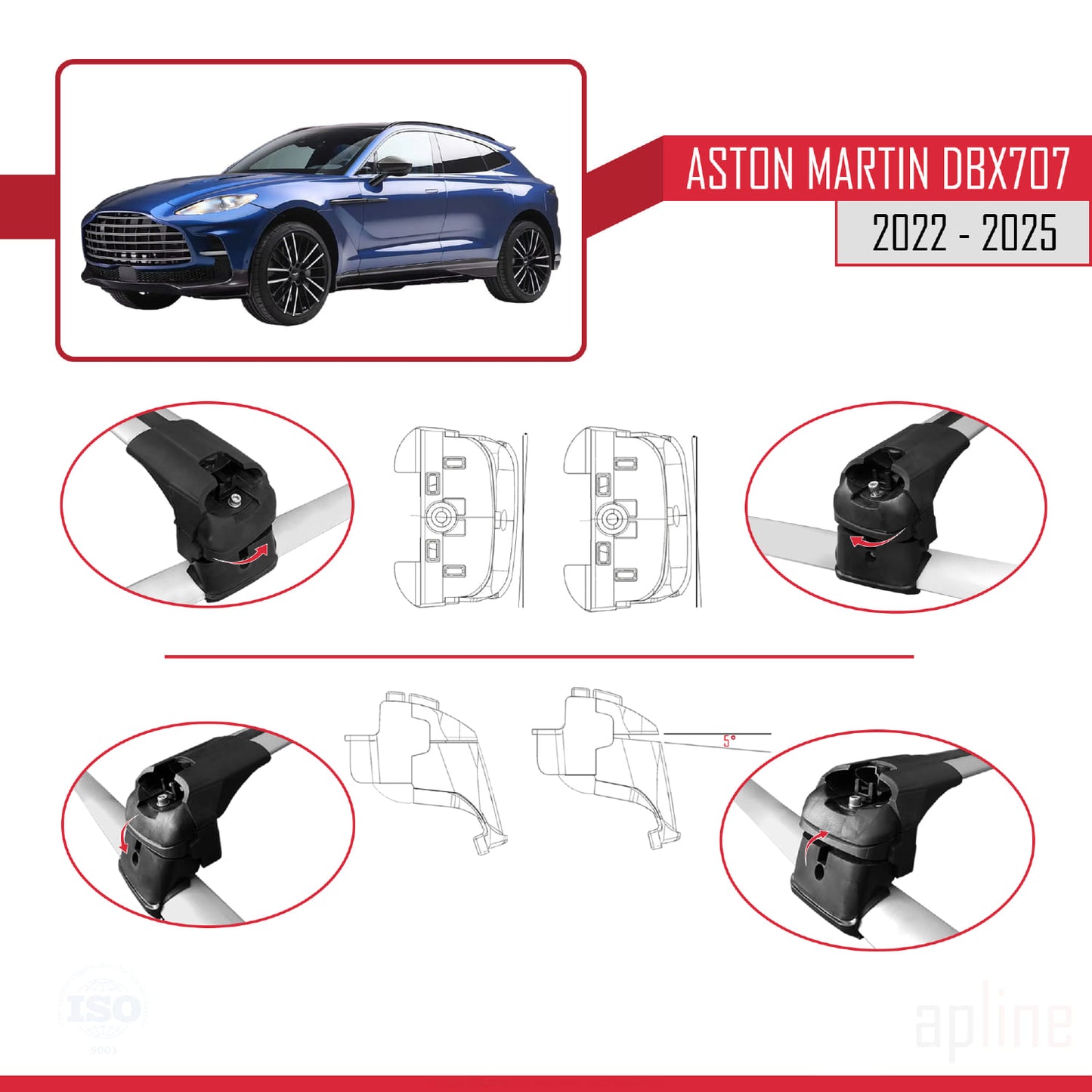 Compatible avec Aston Martin (DBX707) 2022-2025 ACE-2 Barres de Toit Railing Porte-Bagages de Voiture Gris Aluminium 2 Barres