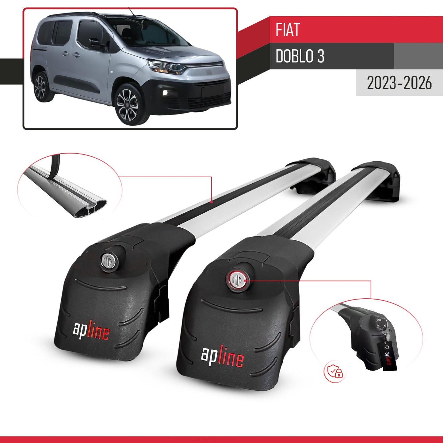 Compatible avec Fiat Doblo 3 2023-2026 ACE-2 modèle Barres de Toit Railing Porte-Bagages de Voiture Gris Aluminium Barres