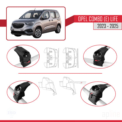 Compatible avec Opel Combo E Life 2023-2025 ACE-2 Barres de Toit Railing Porte-Bagages de Voiture Gris Aluminium 2 Barres