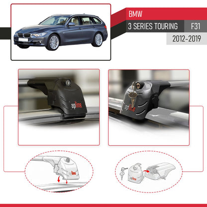 Compatible with BMW 3 Series (F31) Touring 2012-2019 ACE-2 Car Roof Rack Cross Bar Grey Aluminium 2 Bars