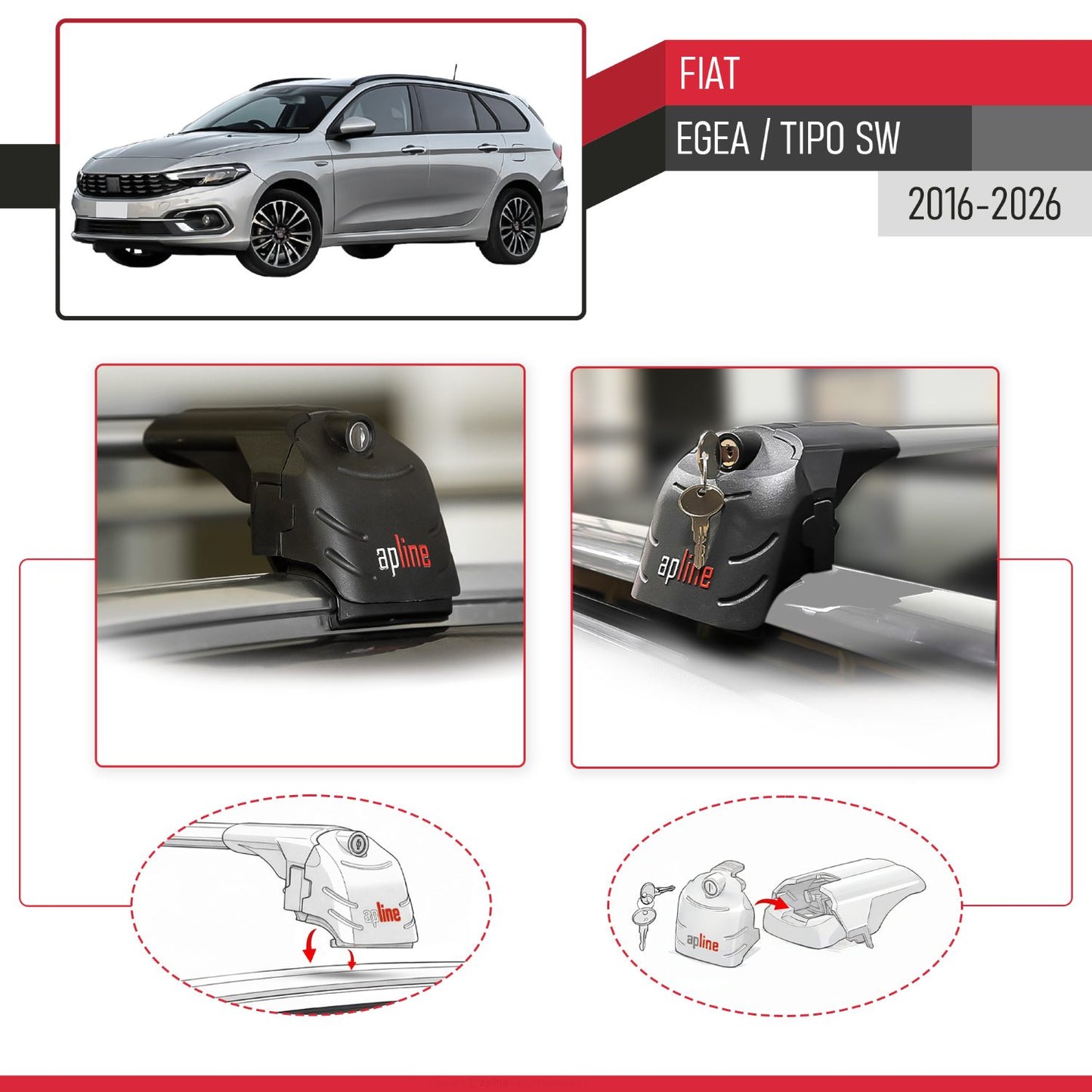 Compatible with Fiat Egea SW 2016-2025 ACE-2 Car Roof Rack Cross Bar Grey Aluminium 2 Bars