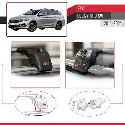 Compatible with Fiat Egea SW 2016-2025 ACE-2 Car Roof Rack Cross Bar Grey Aluminium 2 Bars