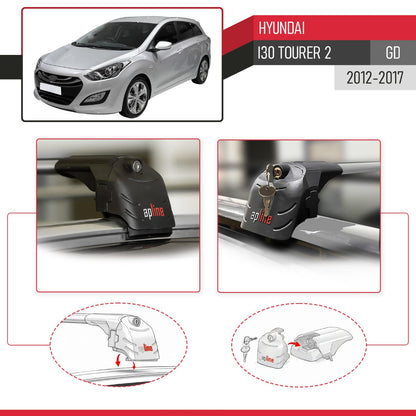 Compatible avec Hyundai i30 Tourer 2 (GD) 2012-2017 ACE-2 modèle Barres de Toit Railing Porte-Bagages de Voiture Gris Aluminium Barres