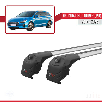 Compatible with Hyundai i30 3 (PD) Tourer 2017-2025 ACE-2 Car Roof Rack Cross Bar Grey Aluminium 2 Bars