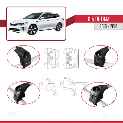 Compatible with Kia Optima (JF) SW 2016-2019 ACE-2 Car Roof Rack Cross Bar Grey Aluminium 2 Bars