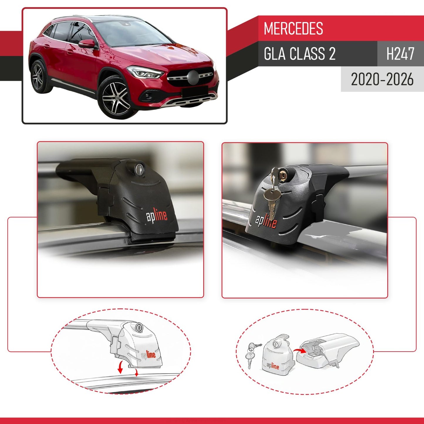 Compatible with Mercedes GLA Class 2 (H247) 2020-2025 ACE-2 Car Roof Rack Cross Bar Grey Aluminium 2 Bars