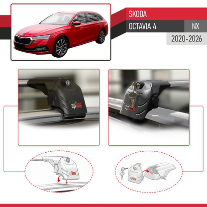 Compatible with Skoda Octavia 4 (NX) 2020-2025 ACE-2 Car Roof Rack Cross Bar Grey Aluminium 2 Bars