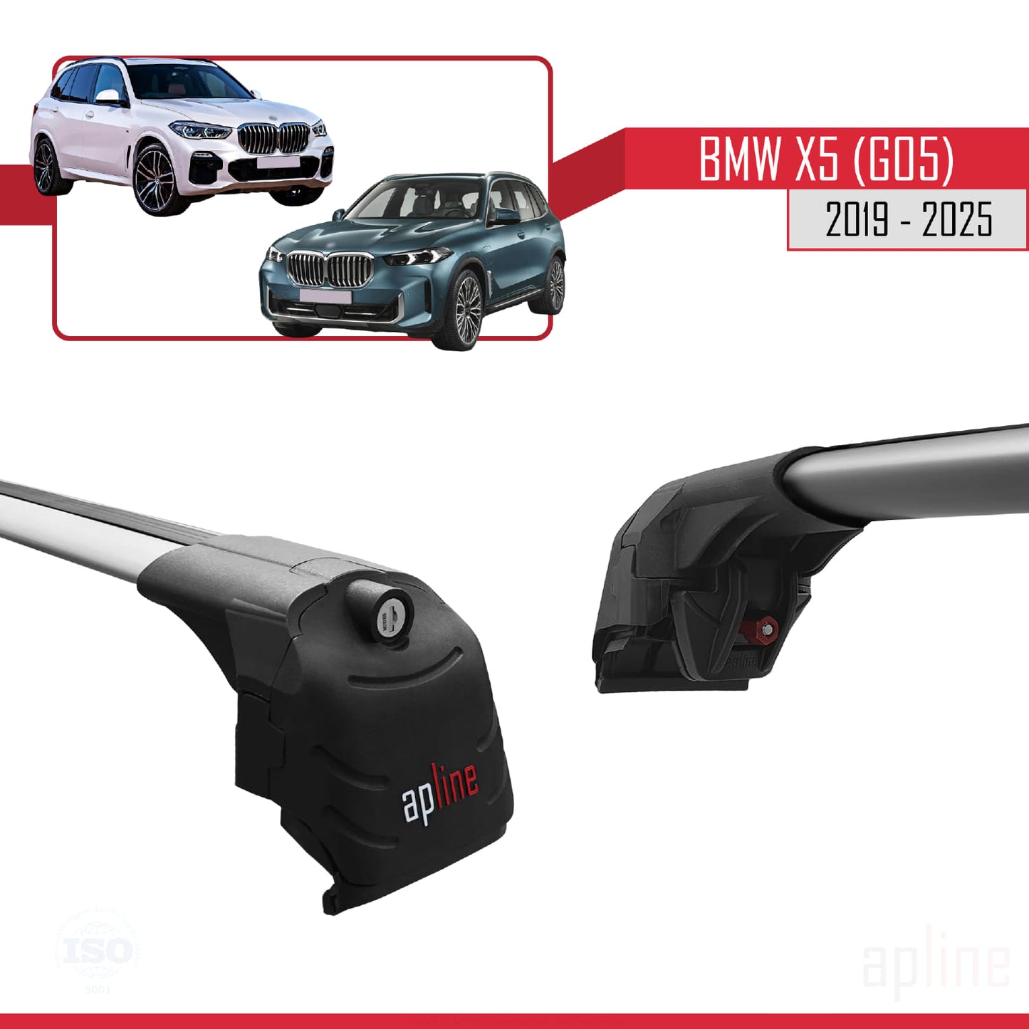 Compatible avec BMW X5 (G05) 2019-2025 ACE-2 Barres de Toit Railing Porte-Bagages de Voiture Gris Aluminium 2 Barres