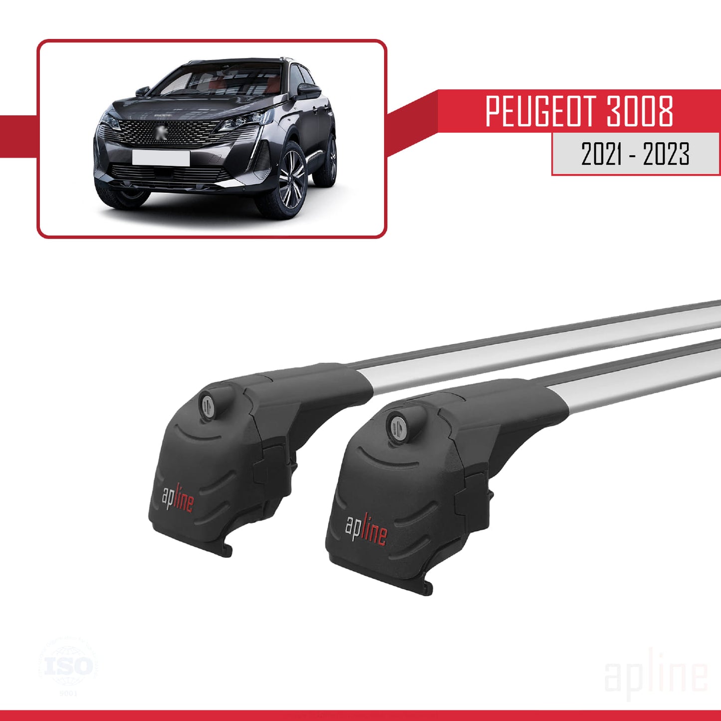 Compatible with Peugeot 3008 II (P84) Post-Facelift 2021-2023 ACE-2 Car Roof Rack Cross Bar Grey Aluminium 2 Bars