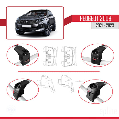 Compatible with Peugeot 3008 II (P84) Post-Facelift 2021-2023 ACE-2 Car Roof Rack Cross Bar Grey Aluminium 2 Bars