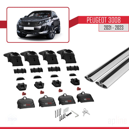 Compatible with Peugeot 3008 II (P84) Post-Facelift 2021-2023 ACE-2 Car Roof Rack Cross Bar Grey Aluminium 2 Bars