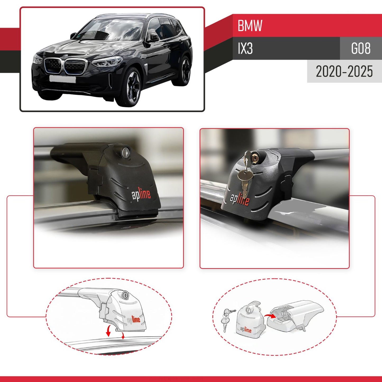 Compatible avec BMW iX3 (G08) 2020-2025 ACE-2 modèle Barres de Toit Railing Porte-Bagages de Voiture Gris Aluminium Barres