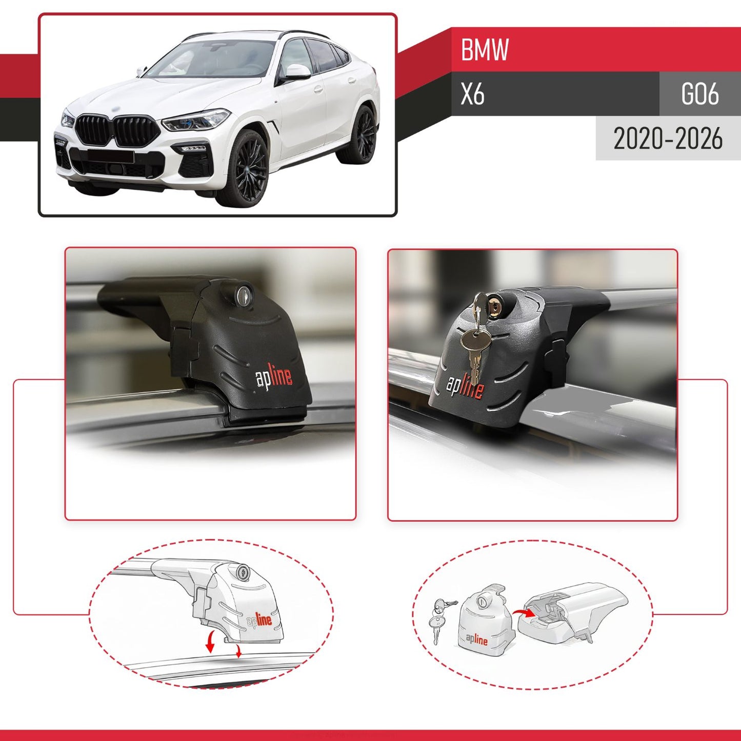 Compatible with BMW X6 (G06) 2020-2025 ACE-2 Car Roof Rack Cross Bar Grey Aluminium 2 Bars