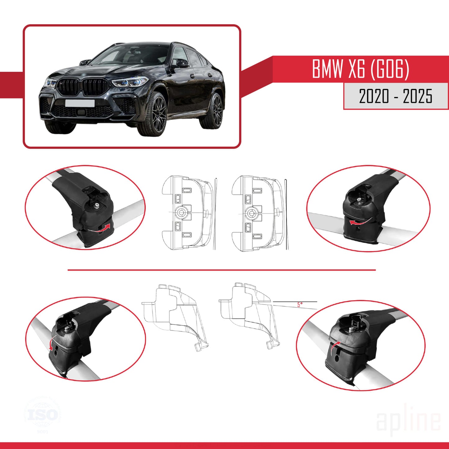 Compatible avec BMW X6 (G06) 2020-2025 ACE-2 Barres de Toit Railing Porte-Bagages de Voiture Gris Aluminium 2 Barres