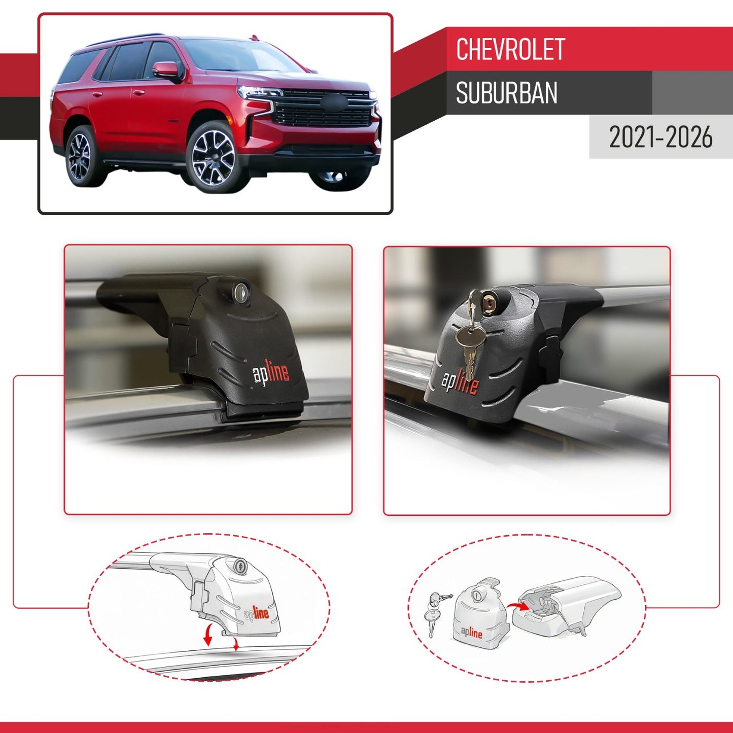 Compatible with Chevrolet Suburban 2021-2024 ACE-2 Car Roof Rack Cross Bar Grey Aluminium 2 Bars