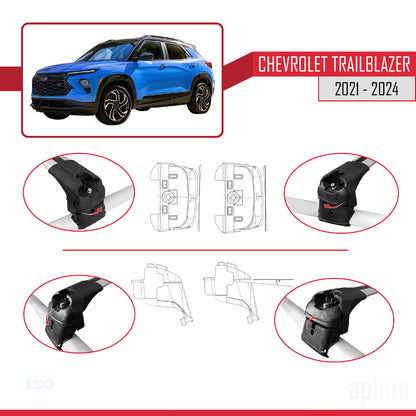 Compatible with Chevrolet Trailblazer 2021-2024 ACE-2 Car Roof Rack Cross Bar Grey Aluminium 2 Bars