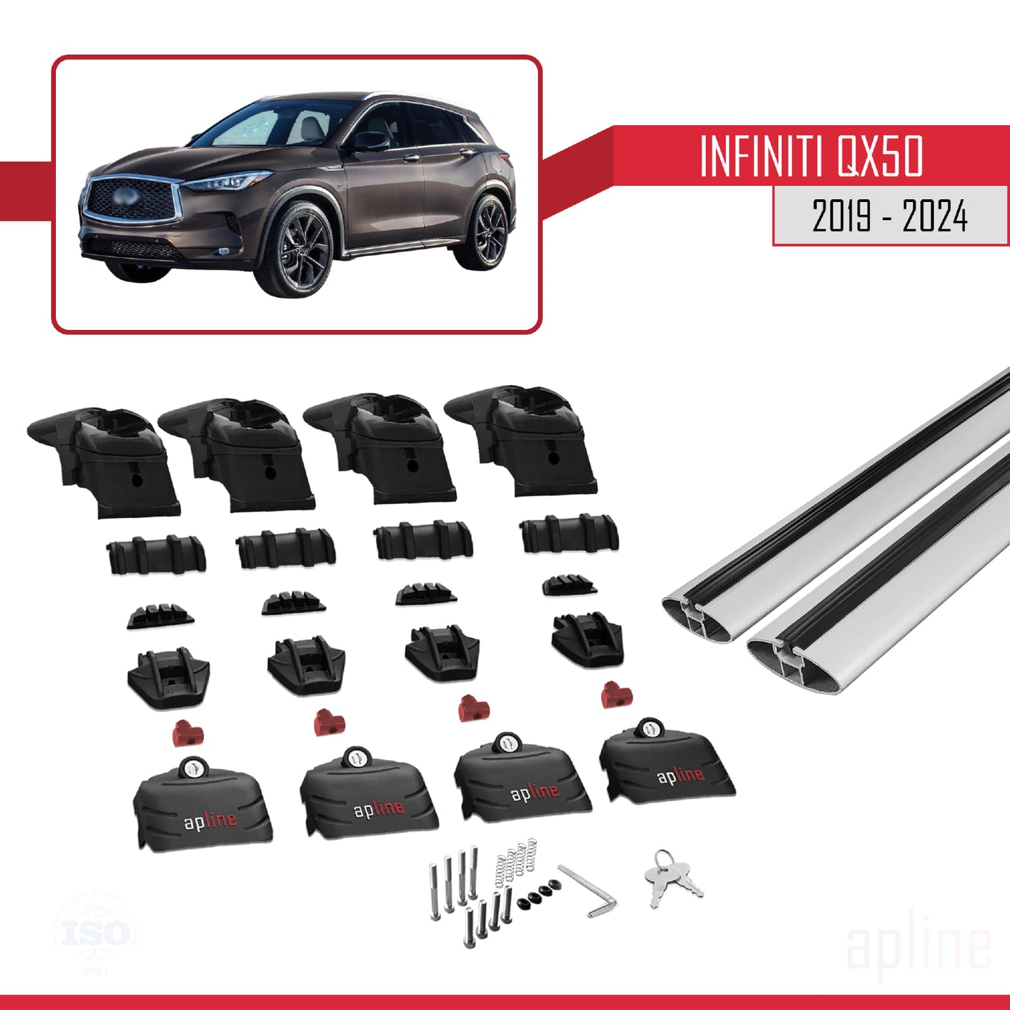 Compatible avec Infiniti QX50 2019-2024 ACE-2 Barres de Toit Railing Porte-Bagages de Voiture Gris Aluminium 2 Barres