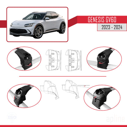 Compatible with Genesis GV60 2023-2024 ACE-2 Car Roof Rack Cross Bar Grey Aluminium 2 Bars