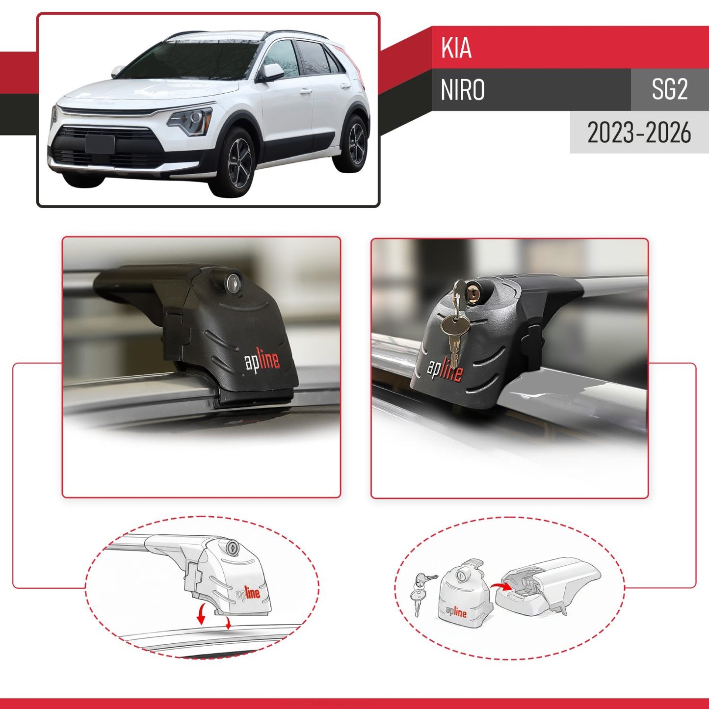 Compatible avec Kia Niro (SG2) 2023-2026 ACE-2 modèle Barres de Toit Railing Porte-Bagages de Voiture Gris Aluminium Barres