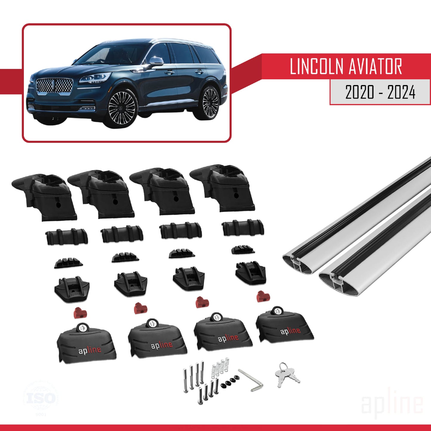 Compatible avec Lincoln Aviator 2020-2024 ACE-2 Barres de Toit Railing Porte-Bagages de Voiture Gris Aluminium 2 Barres
