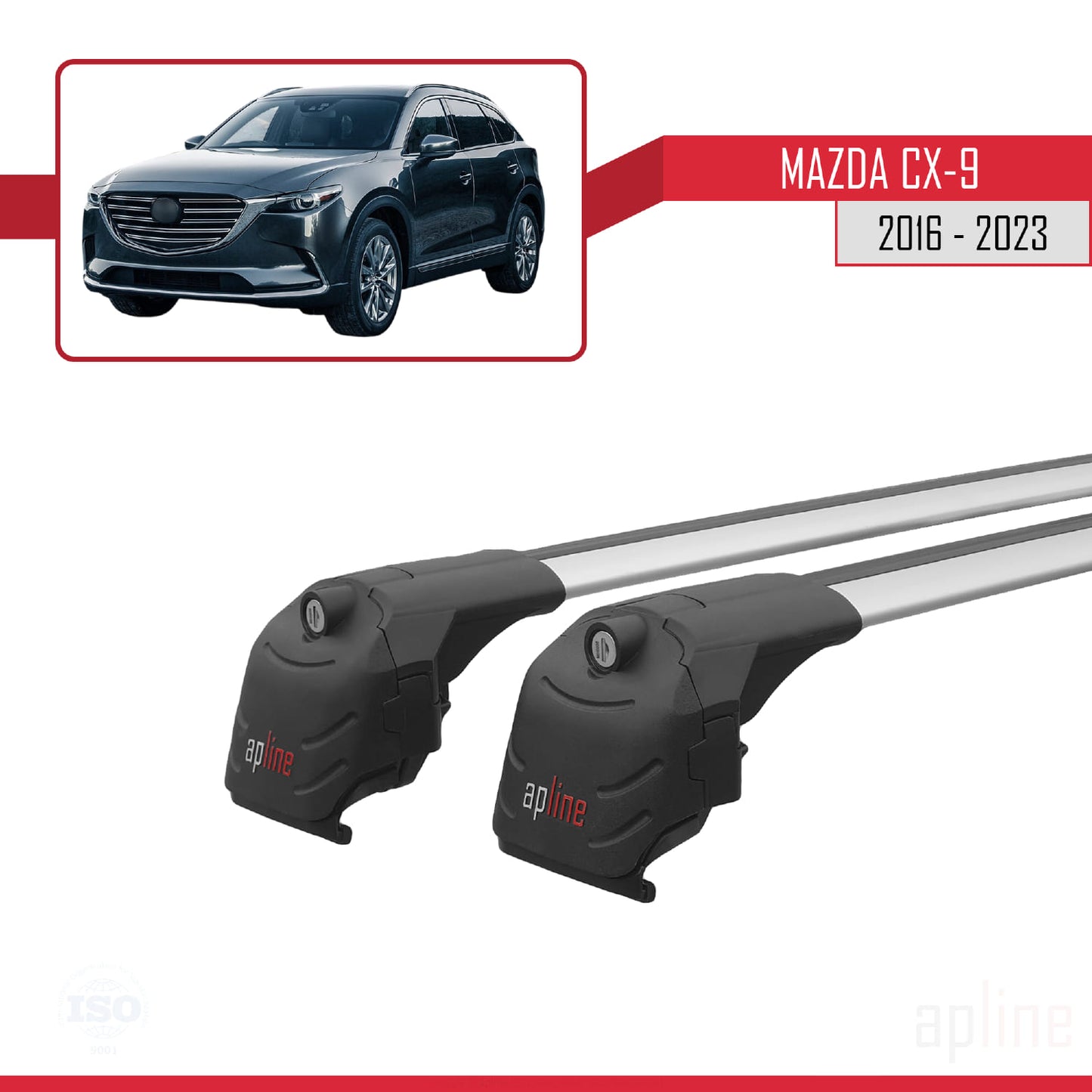 Compatible avec Mazda CX-9 2016-2023 ACE-2 Barres de Toit Railing Porte-Bagages de Voiture Gris Aluminium 2 Barres