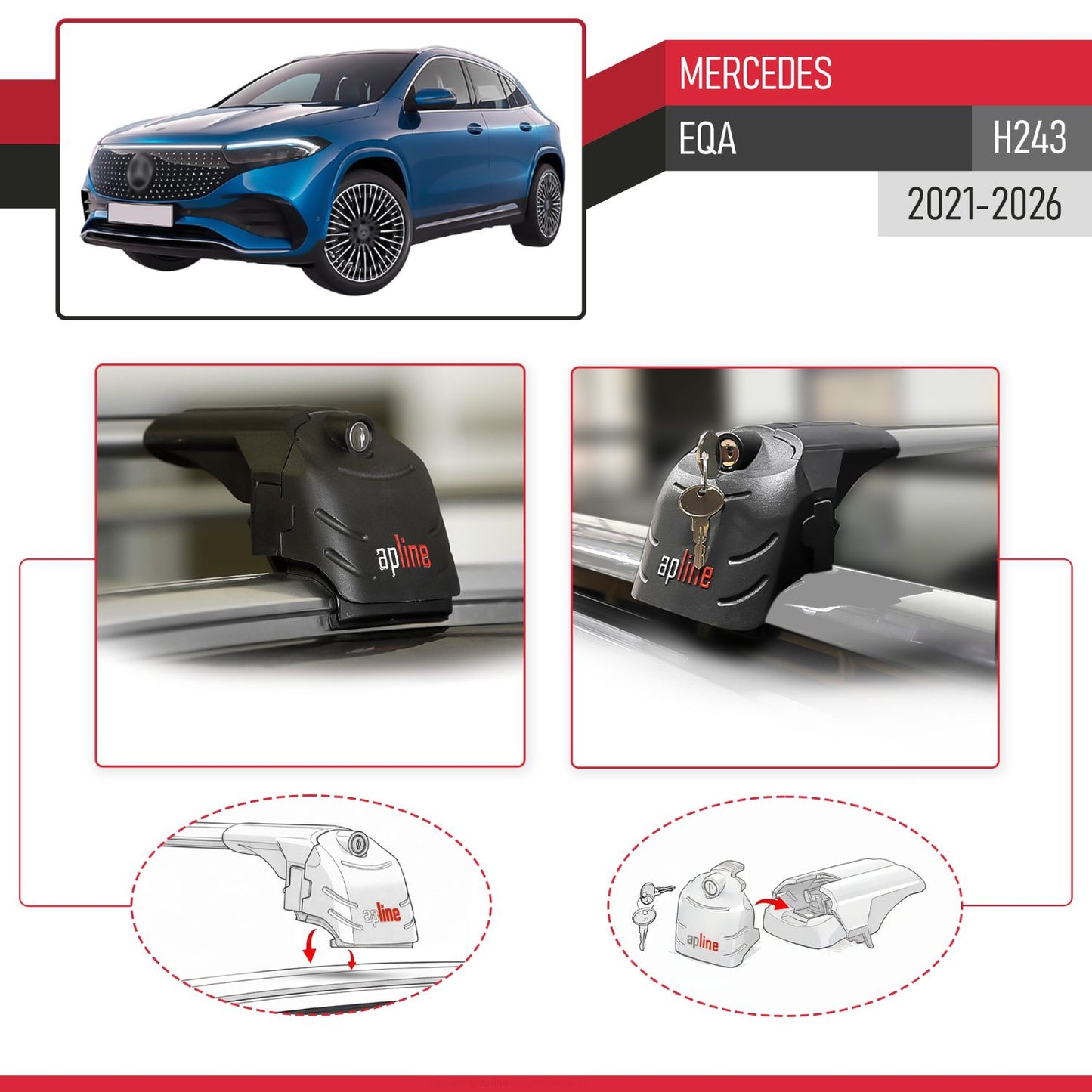 Compatible avec Mercedes EQA (H243) 2021-2026 ACE-2 modèle Barres de Toit Railing Porte-Bagages de Voiture Gris Aluminium Barres