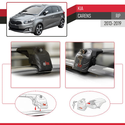 Compatible with Kia Carens 2013-2019 ACE-2 Car Roof Rack Cross Bar Grey Aluminium 2 Bars