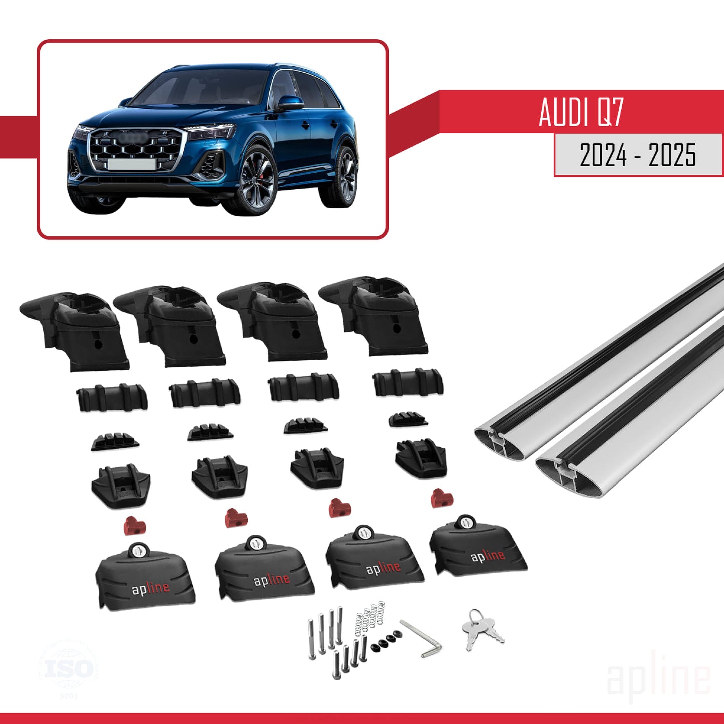 Compatible avec Audi Q7 2024-2025 ACE-2 Barres de Toit Railing Porte-Bagages de Voiture Gris Aluminium 2 Barres