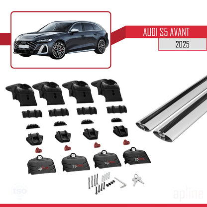 Compatible avec Audi S5 Avant 2024-2025 ACE-2 Barres de Toit Railing Porte-Bagages de Voiture Gris Aluminium 2 Barres