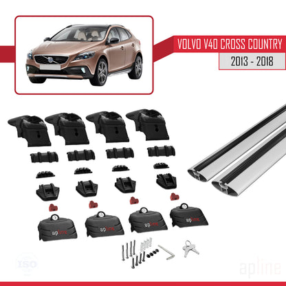 Compatible avec Volvo V40 Cross Country 2013-2018 ACE-2 Barres de Toit Railing Porte-Bagages de Voiture Gris Aluminium 2 Barres