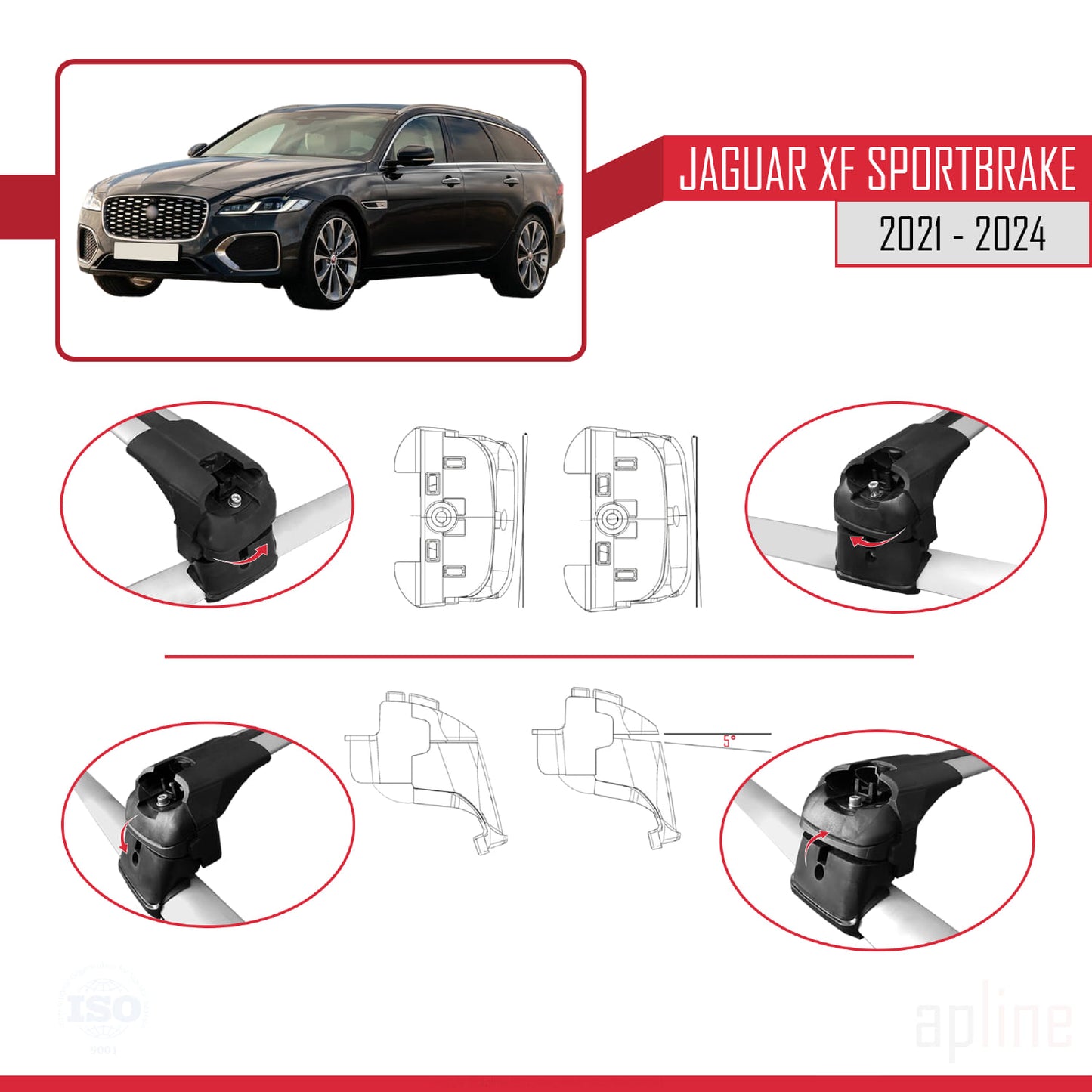 Compatible avec Jaguar XF Sportbrake 2015-2025 ACE-2 Barres de Toit Railing Porte-Bagages de Voiture Gris Aluminium 2 Barres