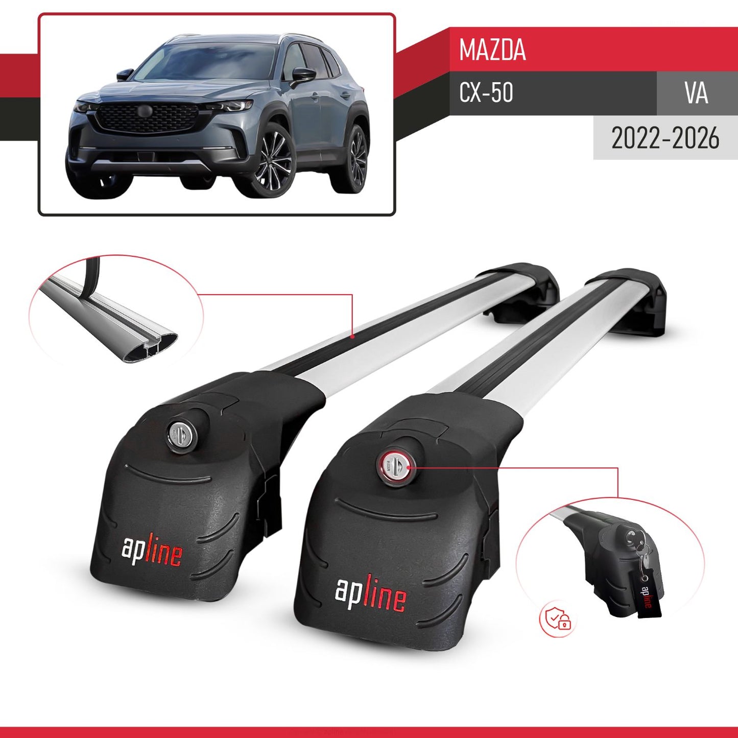 Compatible avec Mazda CX-50 (VA) 2022-2026 ACE-2 modèle Barres de Toit Railing Porte-Bagages de Voiture Gris Aluminium Barres