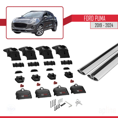 Compatible with Ford Puma 2019-2024 ACE-2 Car Roof Rack Cross Bar Grey Aluminium 2 Bars