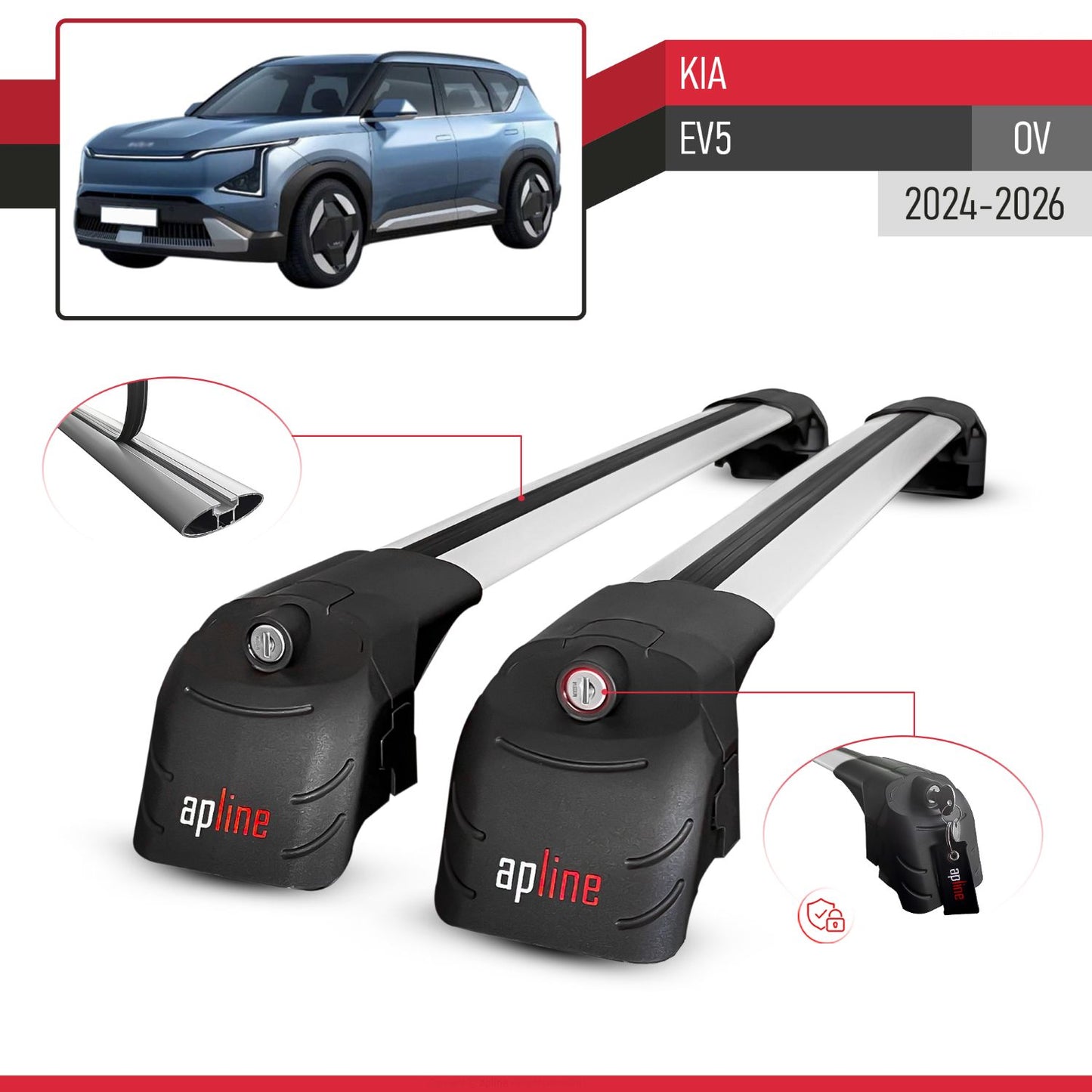 Compatible avec Kia EV5 (OV) 2024-2026 ACE-2 modèle Barres de Toit Railing Porte-Bagages de Voiture Gris Aluminium Barres