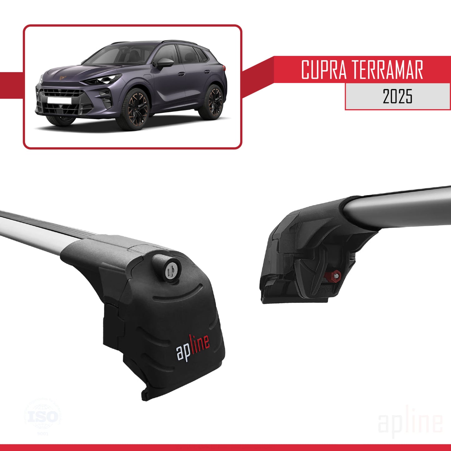 Compatible with Cupra Terramar 2025 ACE-2 Car Roof Rack Cross Bar Grey Aluminium 2 Bars