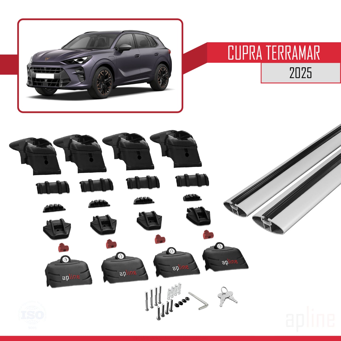 Compatible with Cupra Terramar 2025 ACE-2 Car Roof Rack Cross Bar Grey Aluminium 2 Bars
