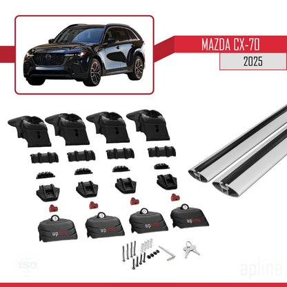 Compatible avec Mazda CX-70 2025 ACE-2 Barres de Toit Railing Porte-Bagages de Voiture Gris Aluminium 2 Barres