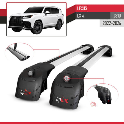 Compatible avec Lexus LX 4 (J310) 2022-2026 ACE-2 modèle Barres de Toit Railing Porte-Bagages de Voiture Gris Aluminium Barres