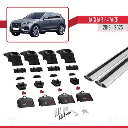 Compatible with Jaguar F-Pace (X761) 2016-2025 ACE-2 Car Roof Rack Cross Bar Grey Aluminium 2 Bars