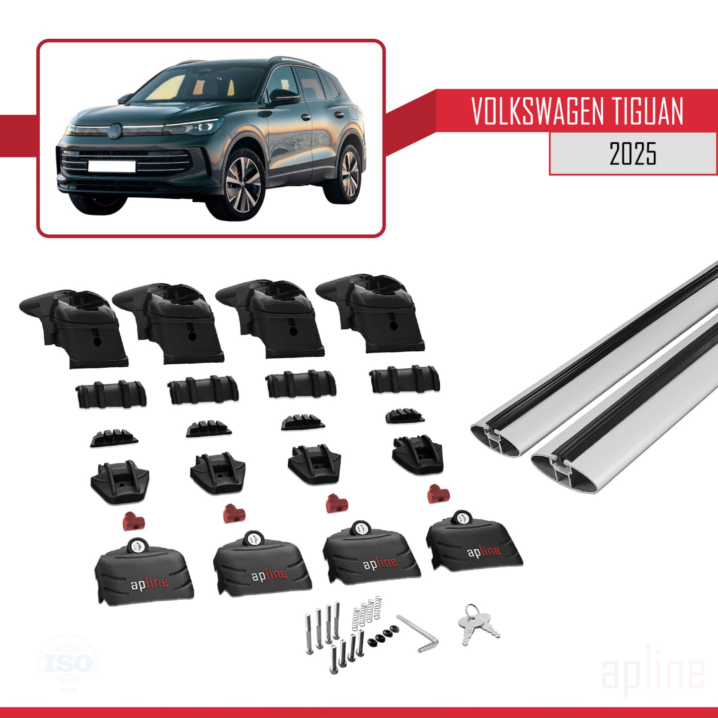 Compatible avec Volkswagen Tiguan 2025 ACE-2 Barres de Toit Railing Porte-Bagages de Voiture Gris Aluminium 2 Barres
