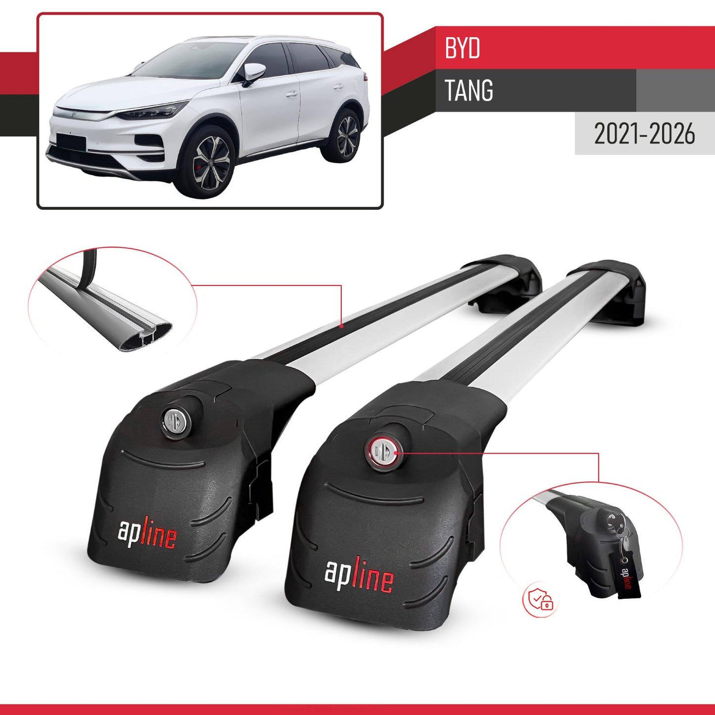 Compatible avec BYD Tang 2021-2026 ACE-2 modèle Barres de Toit Railing Porte-Bagages de Voiture Gris Aluminium Barres
