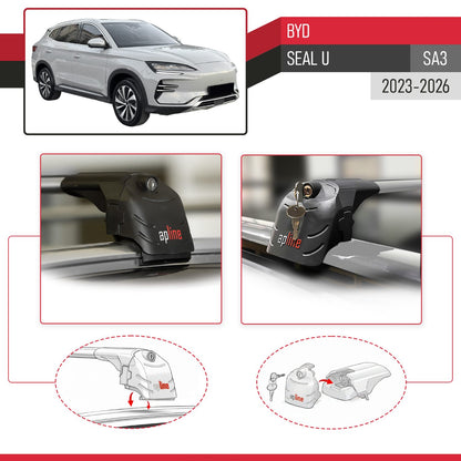 Compatible with BYD Seal U 2023-2025 ACE-2 Car Roof Rack Cross Bar Grey Aluminium 2 Bars