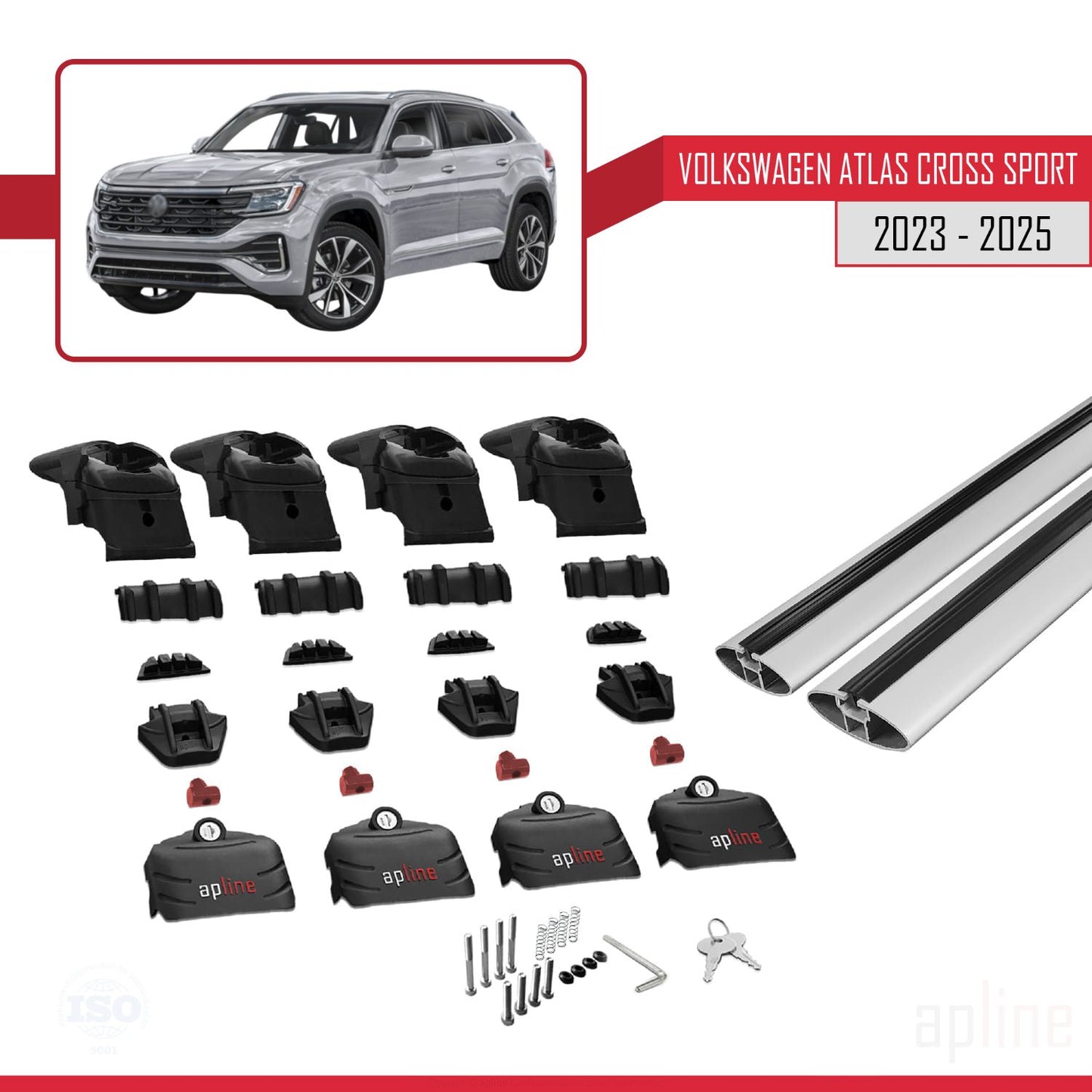 Compatible avec Volkswagen Atlas Cross Sport 2023-2025 ACE-2 Barres de Toit Railing Porte-Bagages de Voiture Gris Aluminium 2 Barres