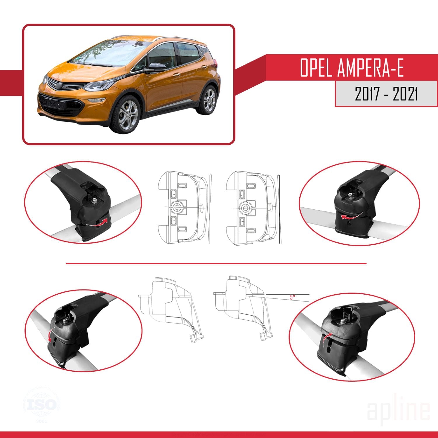 Compatible avec Opel Ampera E 2017-2021 ACE-2 Barres de Toit Railing Porte-Bagages de Voiture Gris Aluminium 2 Barres